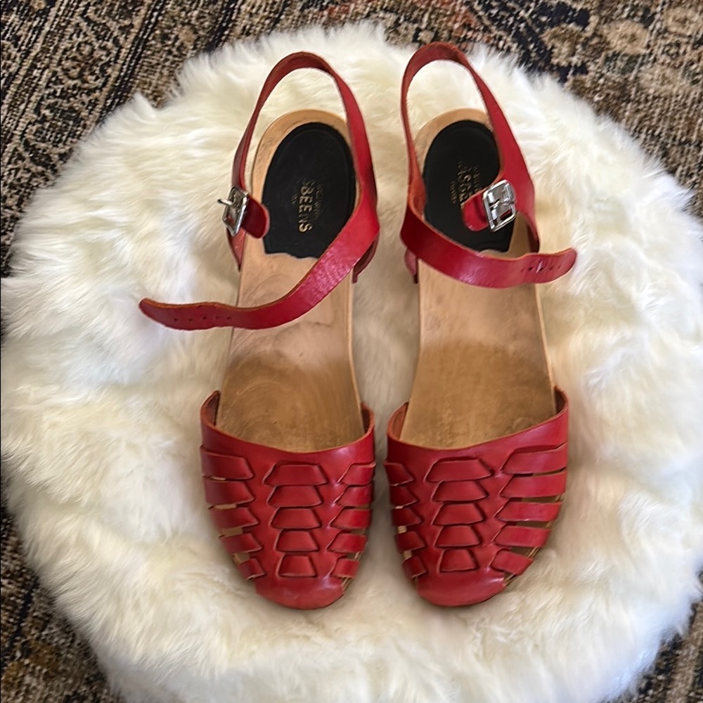 Swedish Hasbeens Woven Wooden Clog Sandal